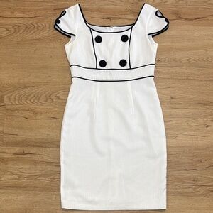 Eve NY White & Black Trim Sleeveless Sheath Dress – Size S